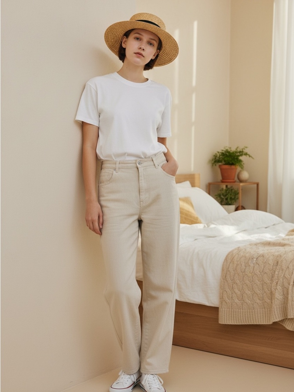 Brixton Natural Straw Boater Hat with Black Band M 7 1/4